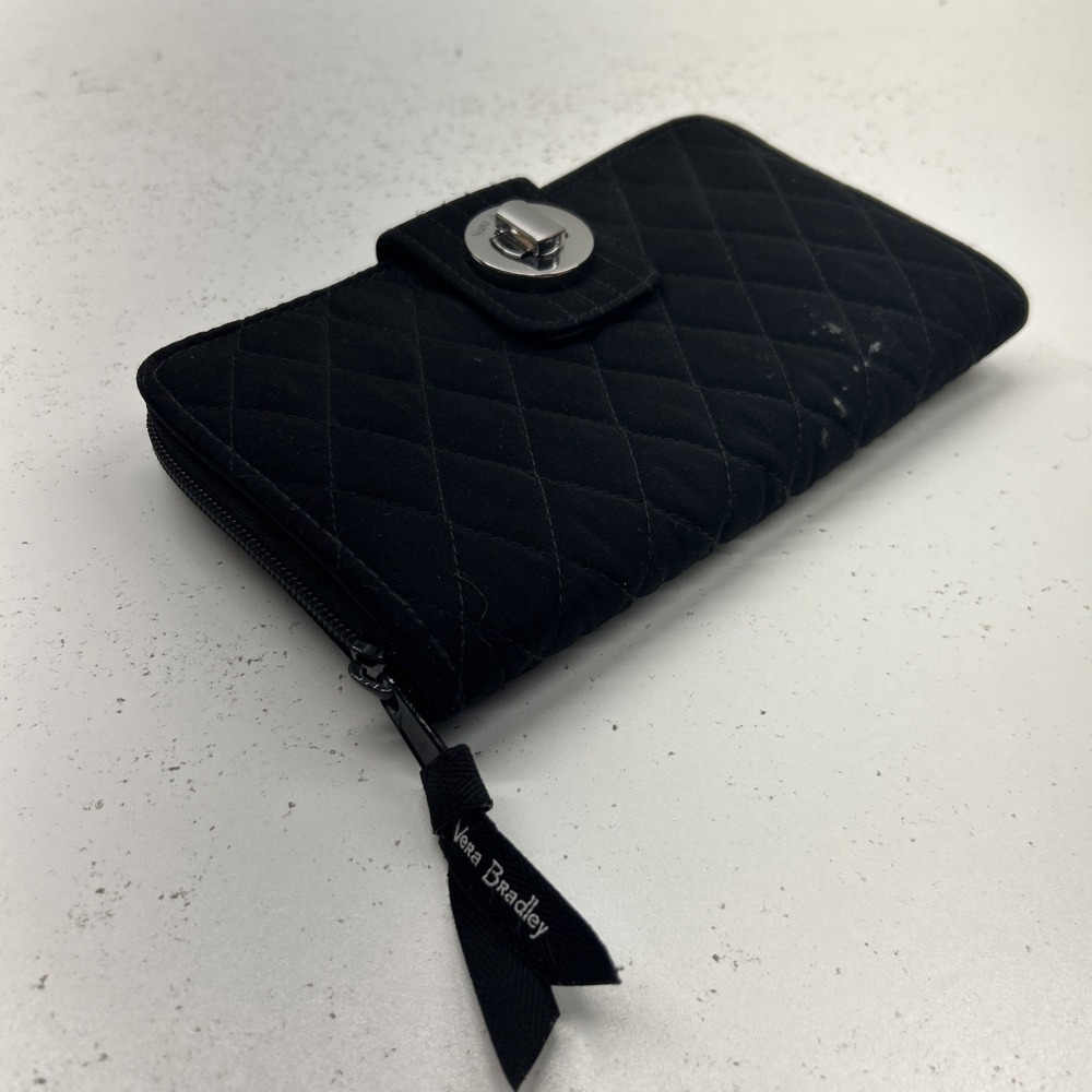 Vera Bradley Black Quilted Turn Lock Wallet Zip Around Clutch Black Purse